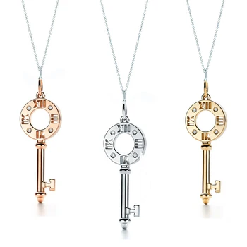 

2020 New High Quality 100% 925 Sterling Silver Hollow Clock Key Pendant Necklace (18k Gold, Rose Gold, Platinum Optional)