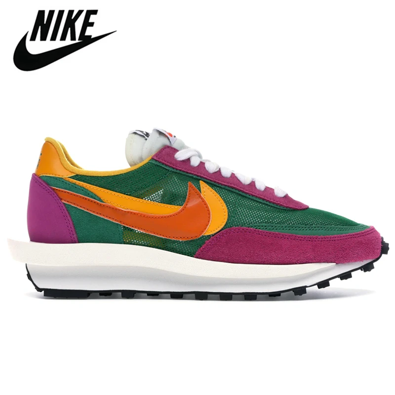 Аутентичные Нейлоновые кроссовки Sacai x Nike ldвафельные белые красные синие мужские