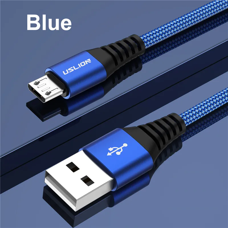 USLION Micro USB кабель 1 м 2 м 3A Быстрая зарядка зарядное устройство для Smaung Galaxy A5 J7 A5 Android Мобильный кабель передачи данных телефона для Xiaomi провода - Цвет: Синий