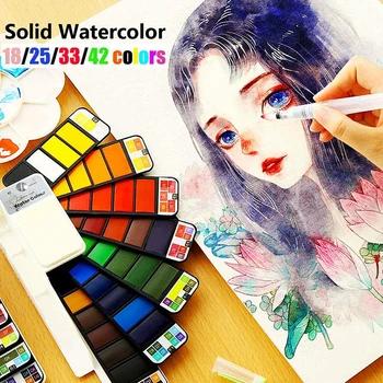 

Solid Watercolor Paint Set 18/25/42 Colors Water Color Paint Brush Foldable Solid Watercolor Pigment for Art Supplies Watercolor
