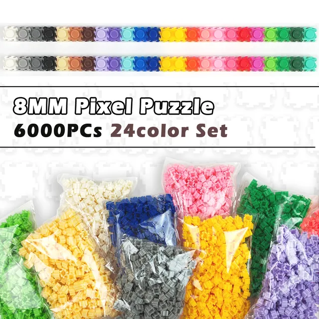 6000pcs 8*8mm Pixel Art Puzzle Blocks 24colors 250PCs/bag DIY 3D Small Brick For Children Educational Toy Kids Gifts 1
