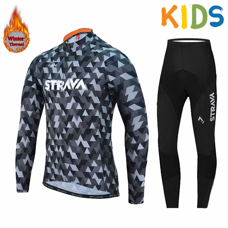 Зима, профессиональная велосипедная одежда STRAVA Team, Детский комплект из джерси и штанов, Ropa Ciclismo, теплая флисовая одежда для велоспорта, Майо - Цвет: 1