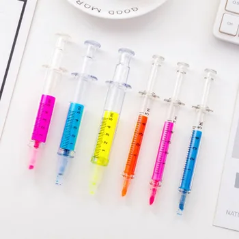 

6pcs Syringe Highlighter Pen Plastic School Office Nurse Doctor Student Size two specifications