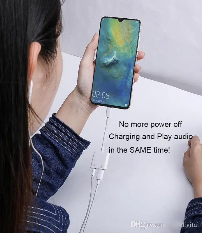2 in 1 USB C Adapter Audio and Charger Splitter 3A Fast charging and DAC HIFI music 1 Type C Male to 2 Type-C female port for Pixel HuaWei