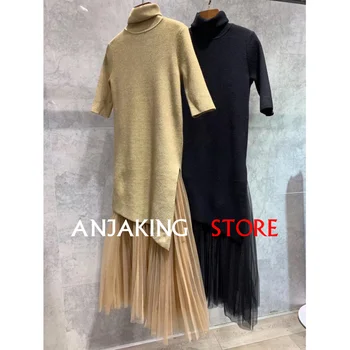 

Women's Skirt Set 2 Pieces Spring & Autumn New Women Fashion Short Sleeve Knit Slim Long Skirt Set