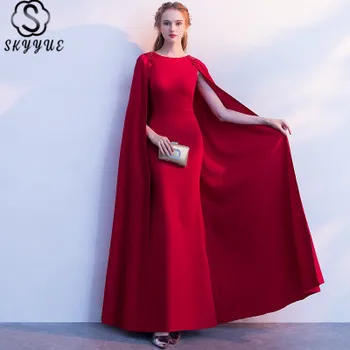 

Skyyue Eveing Gown O-Neck Full Sleeve Formal Dress Appliques Women Party Dresses Solid A-Line Custom Color Robe De Soiree LX405