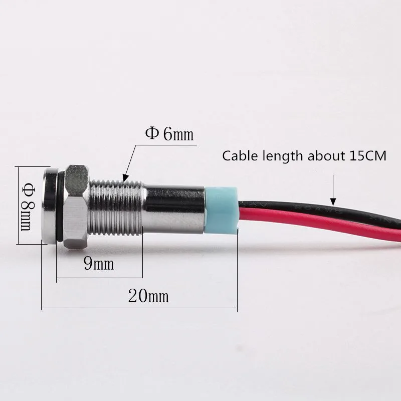 Lampada Spia HUSA 6mm A Testa Piatta Impermeabile IP67, 3V 6V 12V 24V 220V, Luce Indicatore LED Rossa Verde In Metallo Con Cavo Da 150mm - Foto 7