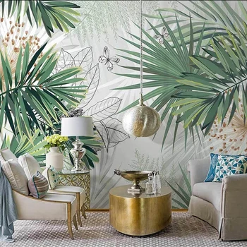 

Custom 3D Wall Mural Modern Hand Painted Tropical Plants Rainforest Palm Leaves Photo Wallpaper Living Room Bedroom Decor Fresco
