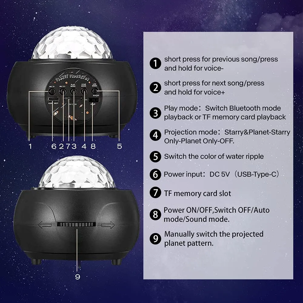 2021 New 10 Planets Projection Starry Night Light USB Bluetooth Ocean Wave Nebula Projector Lamp for Kids Baby Home Planetarium