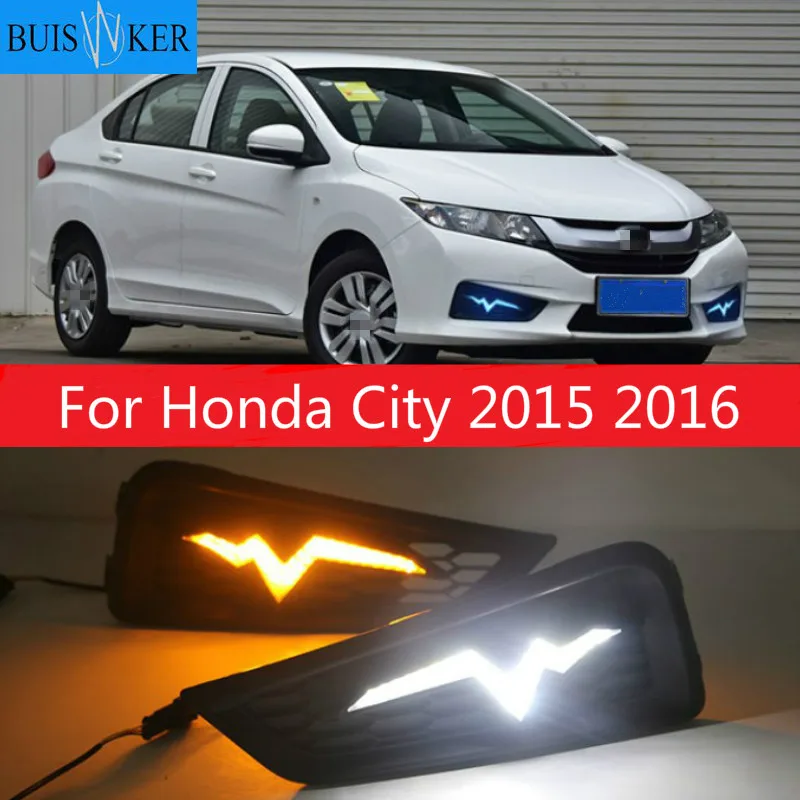 

1 комплект для Honda City 2015 2016 DRL дневные ходовые огни дневной свет 12 В ABS противотуманная фара крышка с поворотным желтым сигналом