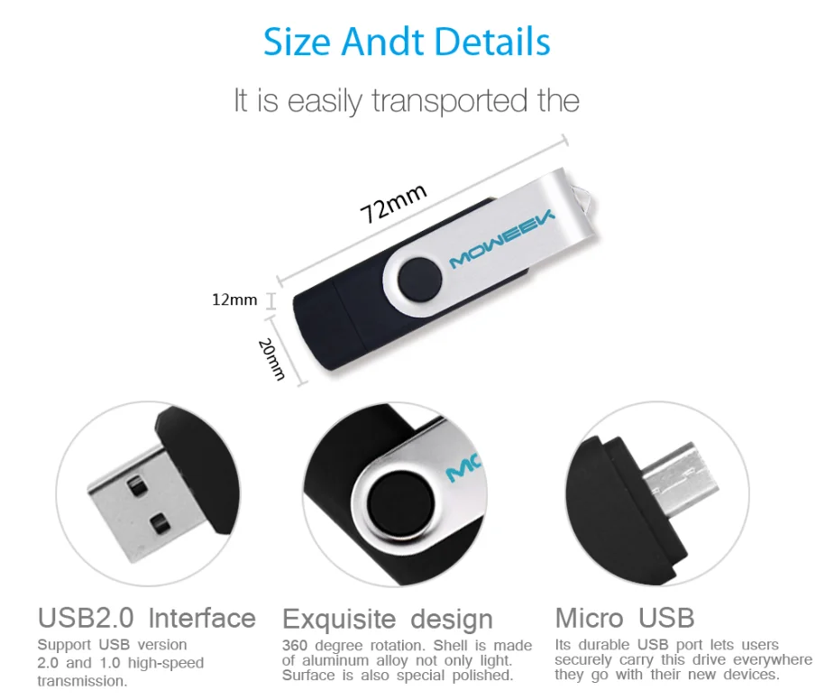 Moweek модный OTG USB крутой флеш-накопитель 64 ГБ USB 2,0 флеш-накопитель transcend 32 ГБ 16 ГБ 8 ГБ 4 ГБ Флешка карта памяти металлическая U