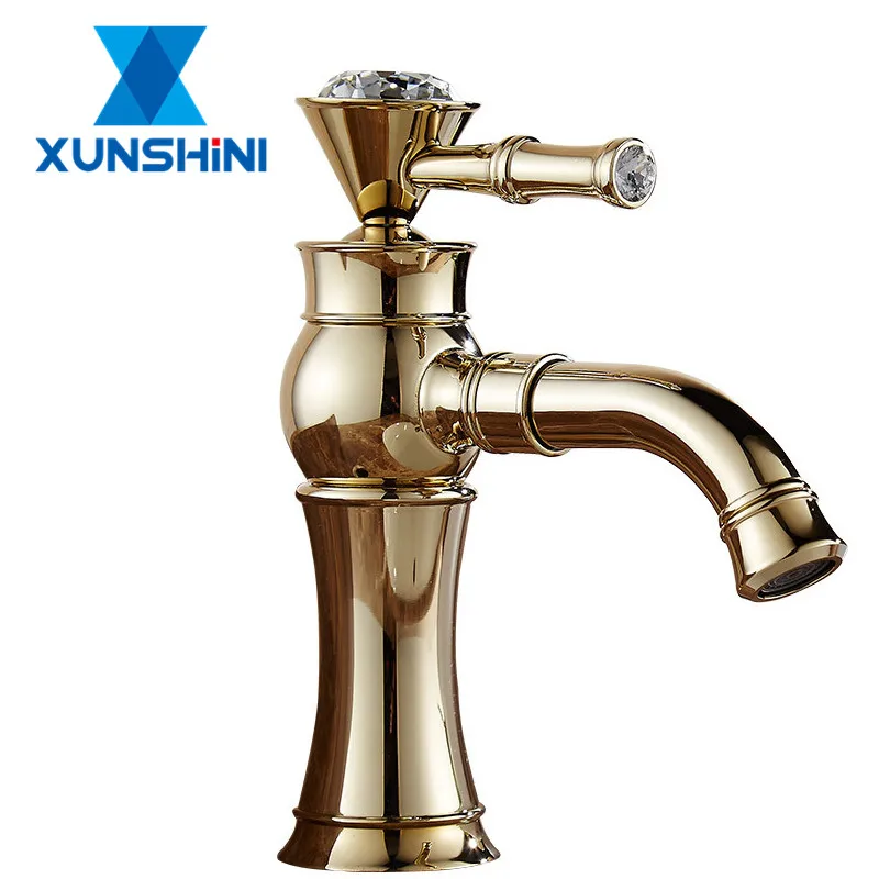 

XUNSHINI Antique Diamond Bathroom Basin Faucet Copper Single Handle Sink Basin Faucet Cold and Hot Water Mixer Tap