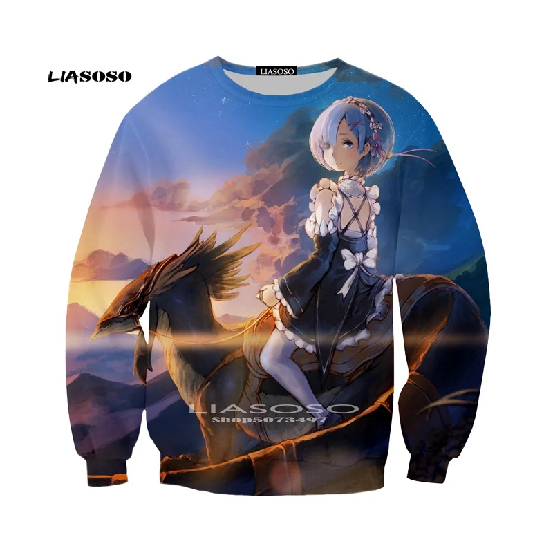 LIASOSO мультфильм аниме Re Zero Rem круглый свитер стиль модные толстовки Топы Прямая красочные плюс размеры S-6XL