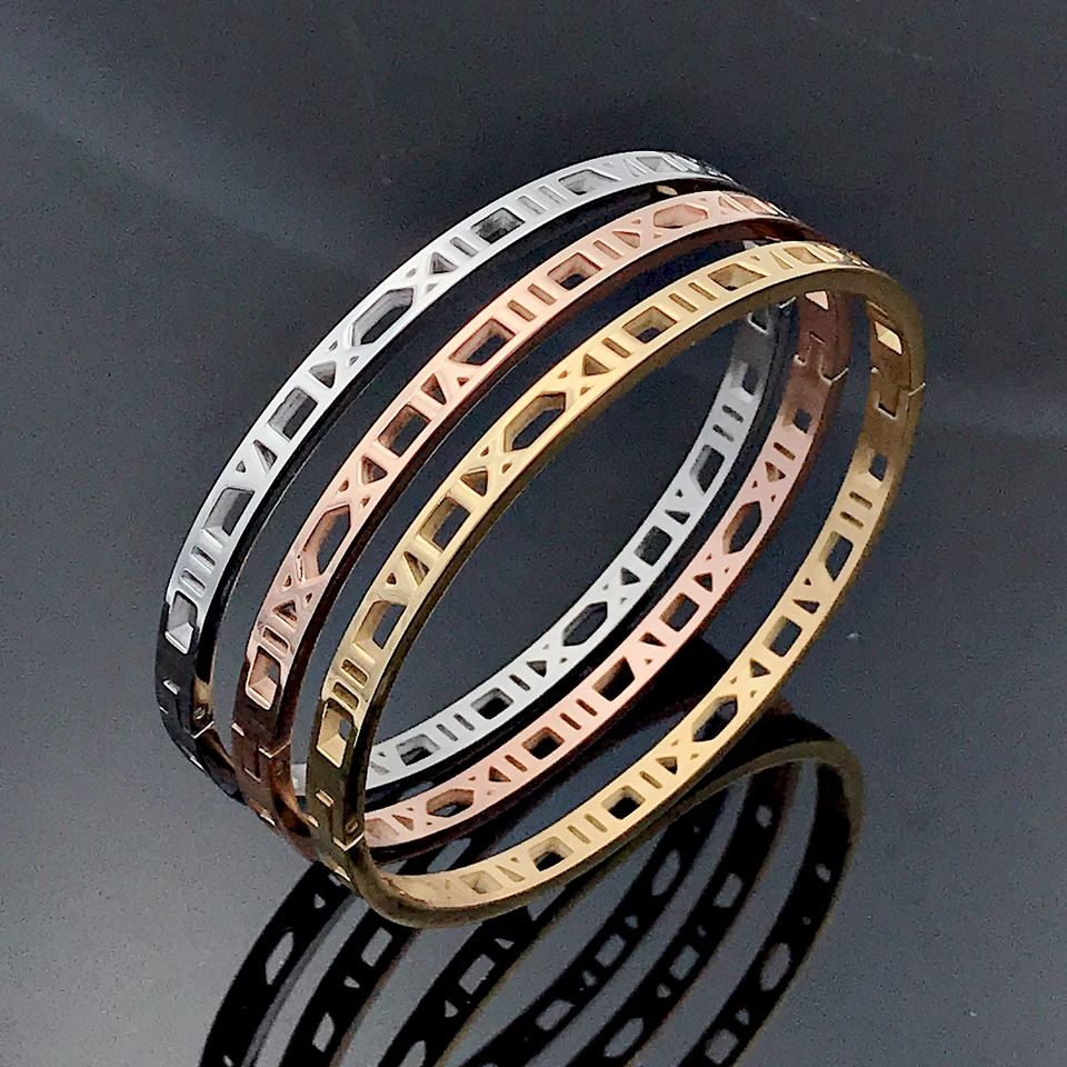 Delicate Hollow Roman Numeral Bracelets & Bangles Titanium Steel Bangle Fine Jewelry For Women Jewelry Pulseiras Top Quality 3