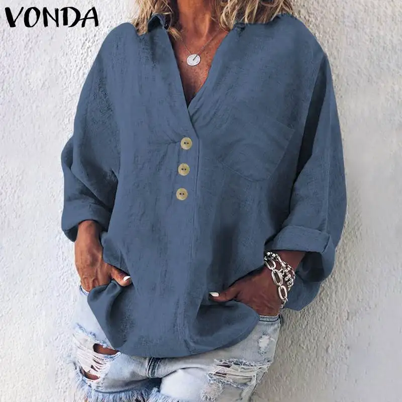 

Autumn Blouse Tunic 2020 Plus Size Women Vintage Tops Casual Loose V Neck Long Sleeve Shirts Female Blusas Femininas