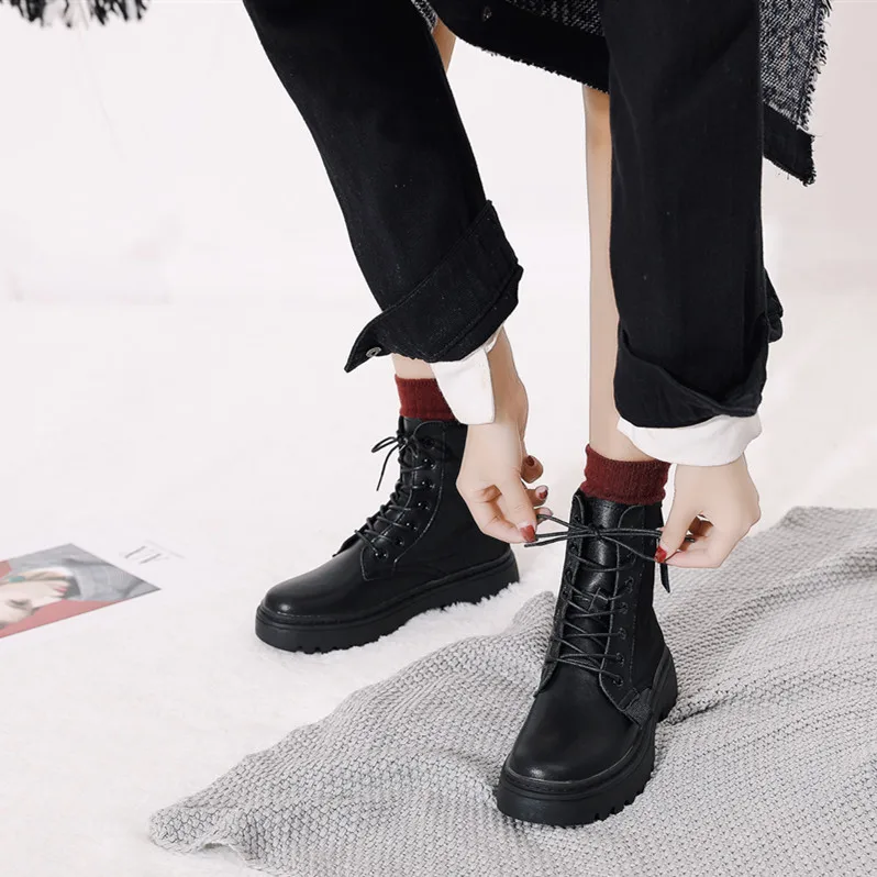 

Martin Boots Women's 2019 Ankle Boots Versatile British Style Hight-top Thick Bottomed Tube Chunky-Heel Motorcycle Boots Genuine