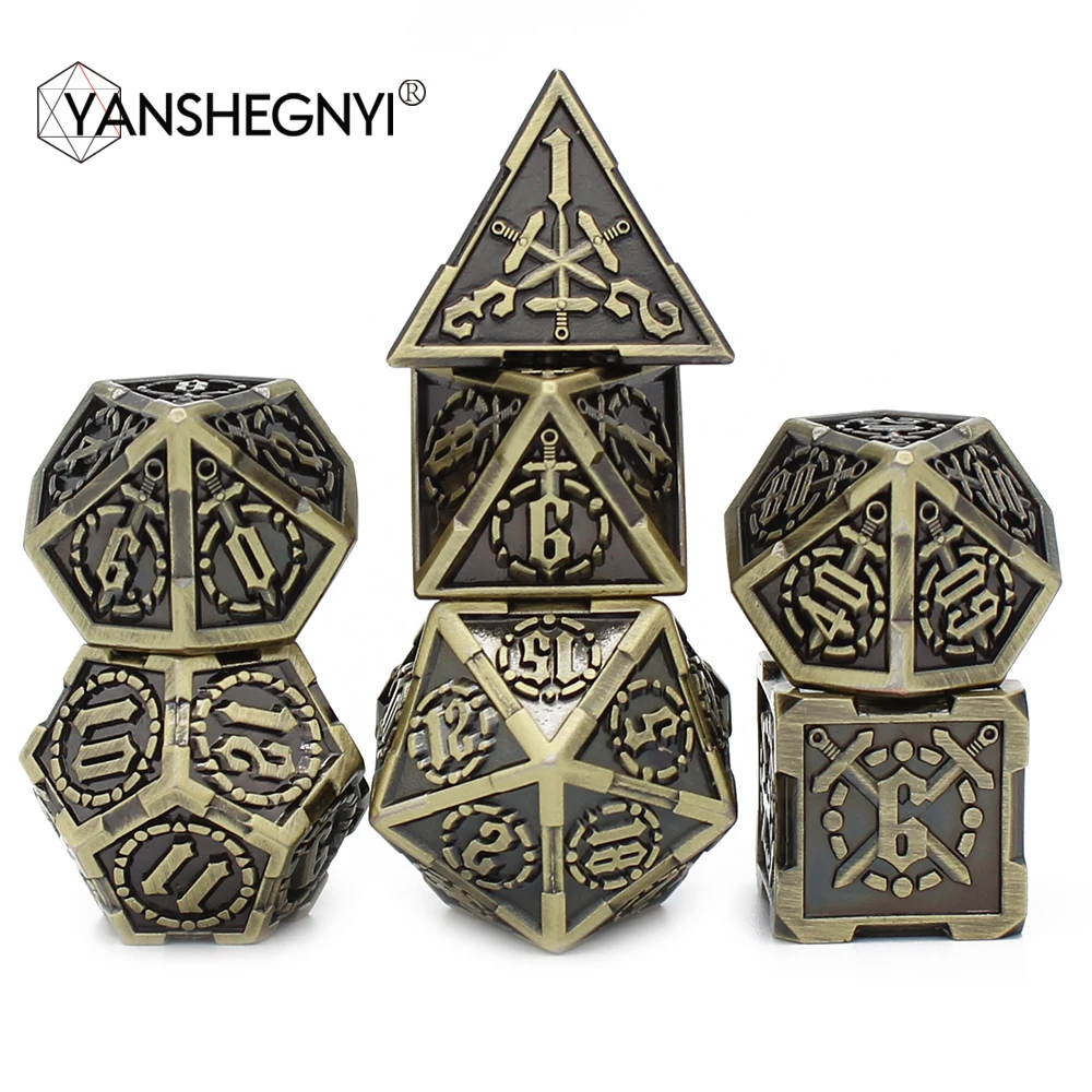 2020 New Design Metal Dice Set Include Pouch for Play Tabletop DnD RPG MTG Games 7pcs D4 D6 D8 D10 D% D12 D20 Set Polyhedral