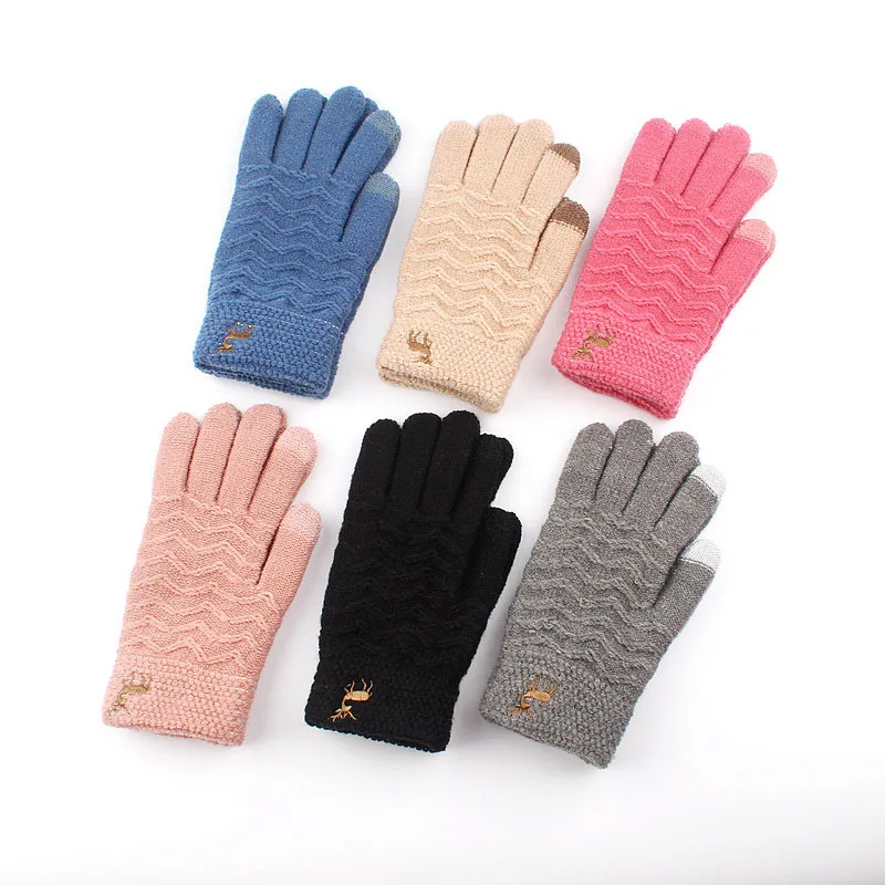 Зимние женские перчатки с оленями, черные однотонные варежки, теплые вязаные перчатки для вождения, женские перчатки Luvas De Inverno