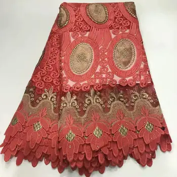 

2020 Latest African Mesh Lace Fabric Water soluble Embroidered With Stones High Quality French Tulle Lace Fabrics 5Yards/Lot