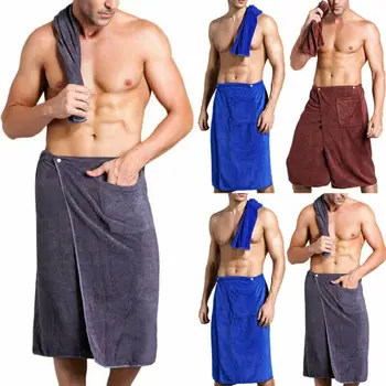 

Mens Wearable Microfiber Bath Towel Shower Wrap With Pocket Swimming Spa Blanket