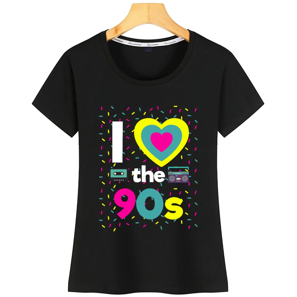 

Tops T Shirt Women I Love The 90s 90 Party Motto Party Fun Boombox Gi Fashion Inscriptions Cotton Tshirt