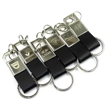 

3D Alloy Genuine Leather Car Keyring Keychain Emblem Badge For abarth 500 Fiat Lada Renault Dacia Opel Alfa Romeo Car Styling