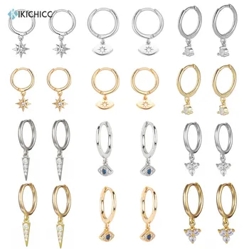 Kikichicc 925 Sterling Silver 8mm Huggies Circle Drop Earring Simple Loops Star Evil Eye Dangle Charm Circle Multi Type Earring