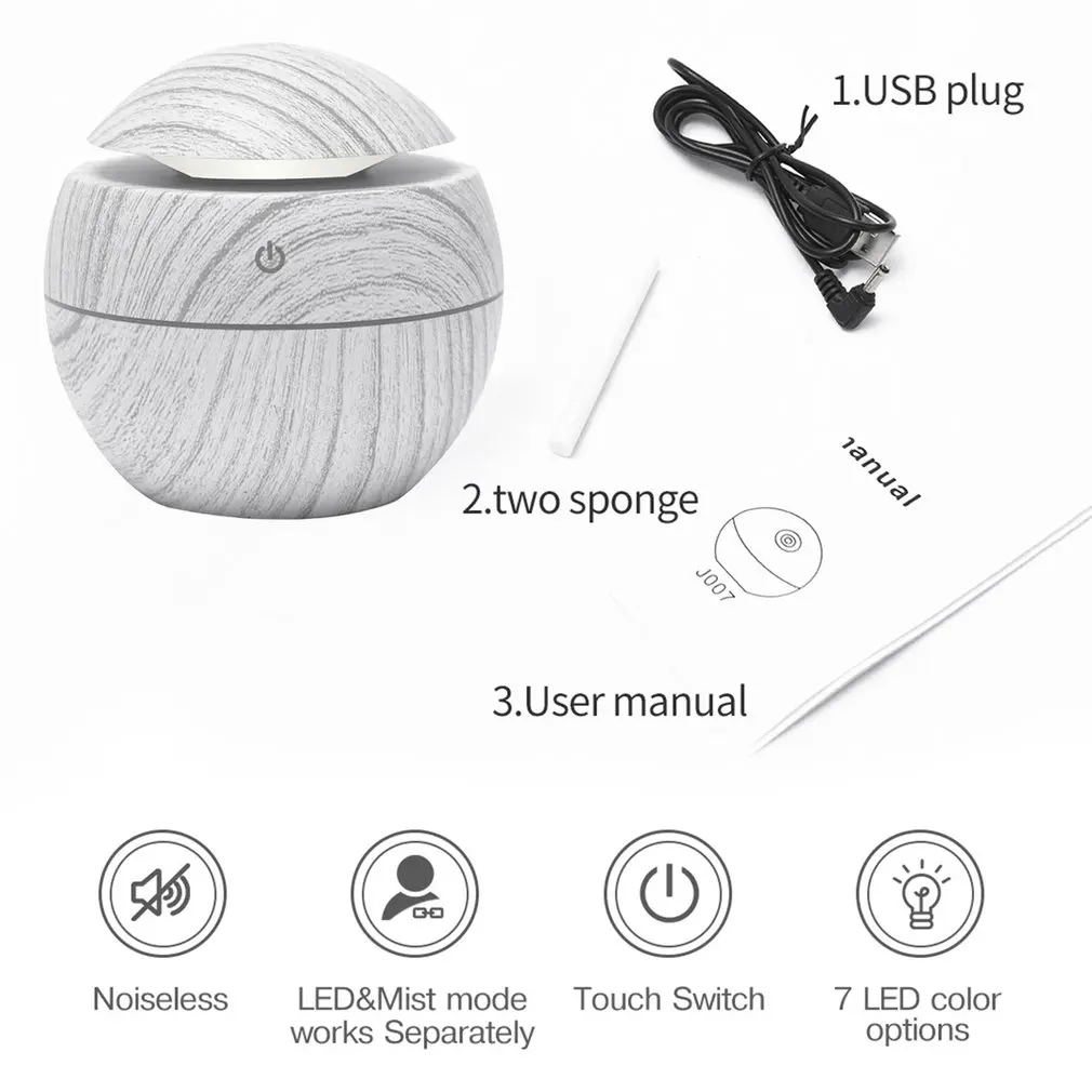 Electric Humidifier Essential Aroma Oil Diffuser Ultrasonic Wood Grain Air USB Mini Mist Maker LED Light For Home | Обустройство дома