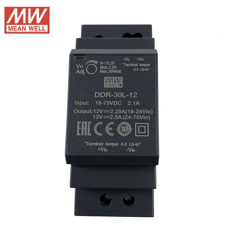 MEAN WELL DDR 30L 12 DIN Rail input вход преобразователя 18 75 В постоянного тока до 2.5A 30 Вт Средняя