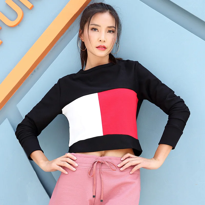 

New women's vests stitching slim fit coat round neck long sleeve navel revealing personality version of casual wear