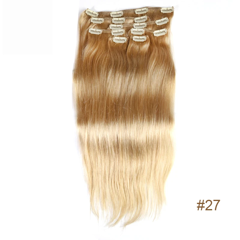 Full Head Brazilian Machine Made Remy Hair#60 Blonde 12”-24”Natural Straight Clip In Human Hair Extensions