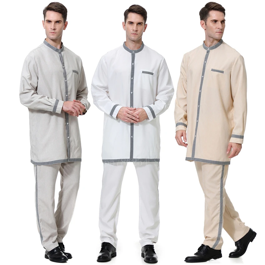 Мужская традиционная мусульманская рубашка Jubba Thobe однотонные брюки 2021 комплект