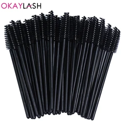 50-Pack Glitter Mascara Wands and Eyebrow Brushes - Mini Crystal Beauty Tools Set (All black)