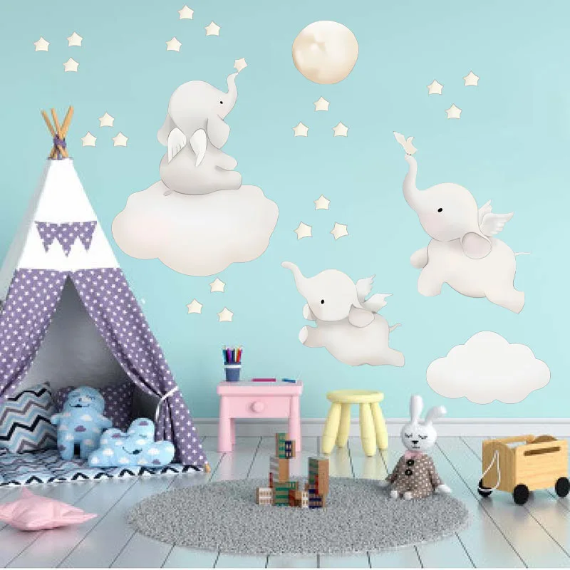 

Elephant Pattern Door Refrigerator Sticker Wall Poster Creative Living Room Window Decoration 3D Cute Home Decor Accessories