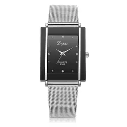 GENBOLI женские кварцевые часы Роскошный стальной сетчатый ремешок черный белый квадратный циферблат точные кварцевые часы изысканное