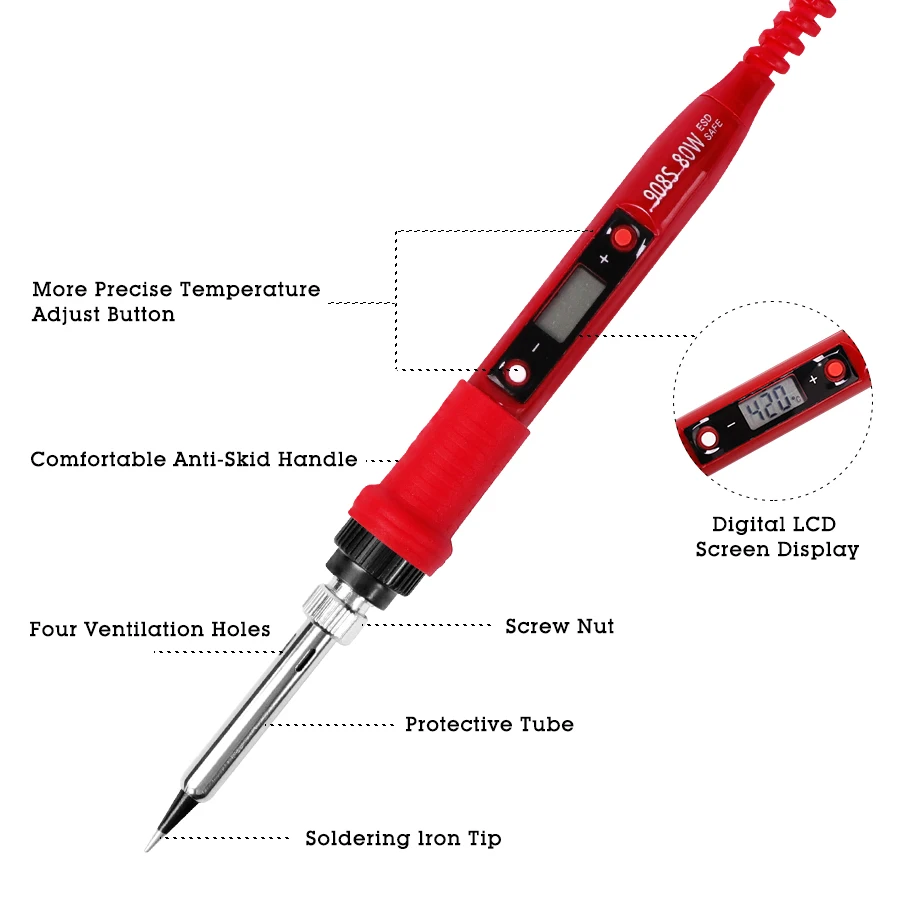 Электрический паяльник 220 в 80 Вт ЖК-паяльник с регулируемой температурой с качественными наконечниками и комплектами для паяльника
