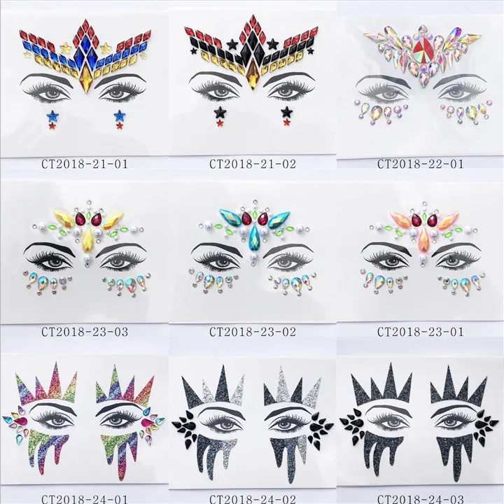 2  Environmental Crystal Face Sticker For Women DIY Party Decor  Colorful Rhinestone Acrylic Gemstone Forehead Face Stickers