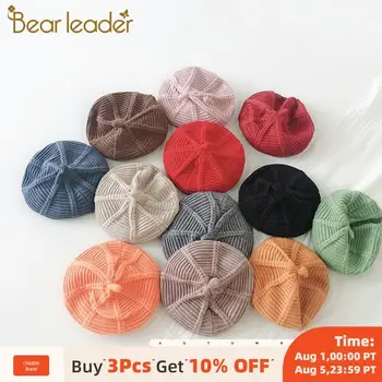 

Bear Leader Baby Girls Knitted Warm Octagonal Caps Children Winter Solid Casual Beret Girls Autumn Cartoon Hats Fashion Caps