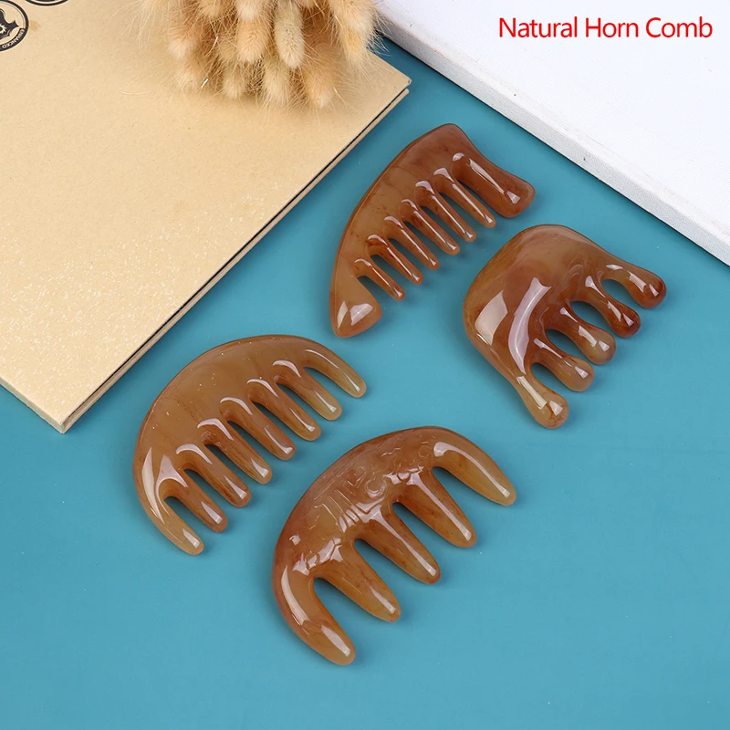 

New 1 Pcs Natural Ox Horn Pocket Comb Wide Toothed Comb SPA Guasha Scalp Massage Brush Hair Care Tool