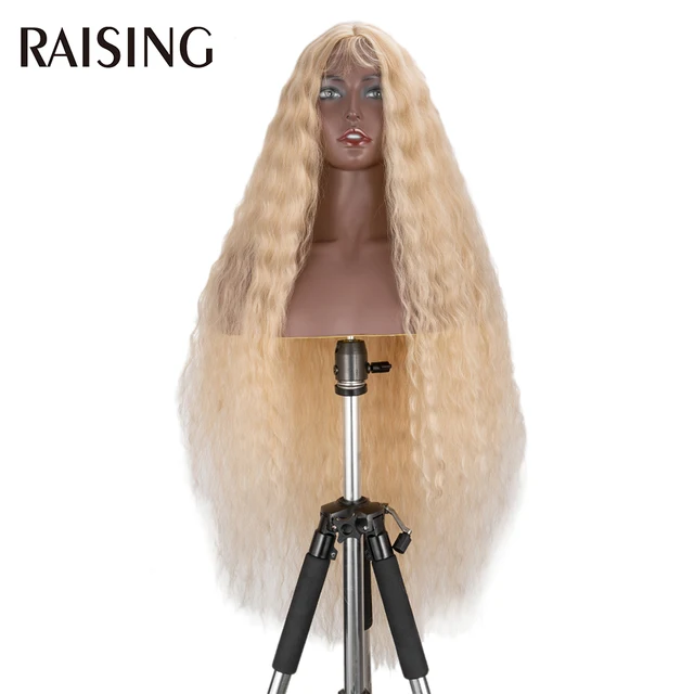 Raising Wholesale Deep Wave Lace Wig Synthetic Curly Hair Scalp Wigs For Black Women Ombre Cheap Long Hair Wigs Pre-plucked 40in PNC613F C613