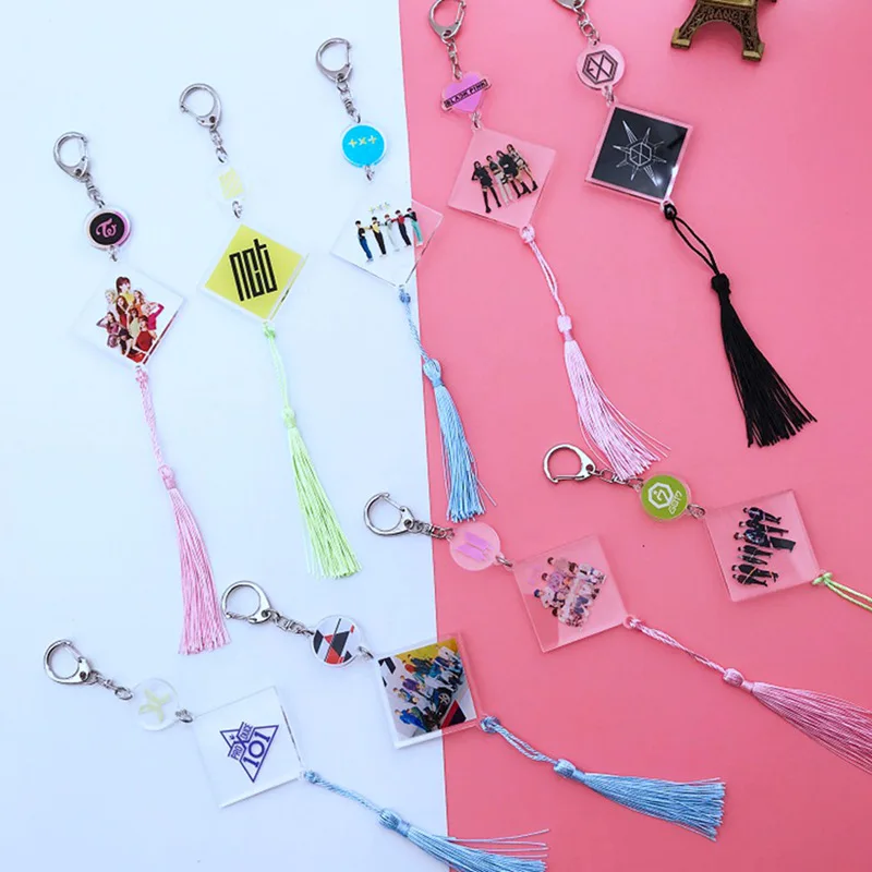 

KPOP GOT7 TWICE SEVENTEEN X1 EXO BLACKPINK NCT TXT Fringed Key Fastener Accessories Keychain Pendant Key Ring Key Chain New