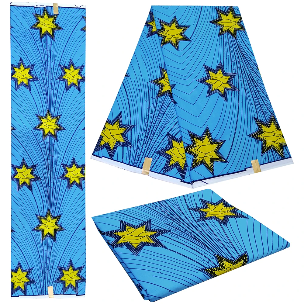 Хлопок африканская ткань Африканская желтая звезда настоящий голландский воск небесно-голубой цвет ткань для платья