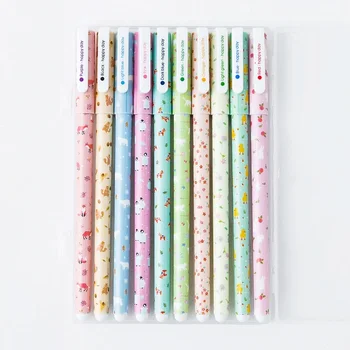 

10pcs Kawaii Animal Gel Pen Set Multi Color Cartoon Penguin Fox Flower Pens Writing Liner Marker Office School Student Gift F308