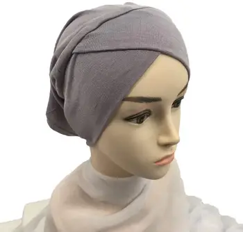

10pcs/lot High Quality Cross Inner Tube Caps Stretchable Ear Cap Popular Women Muslim Hijab Plain Color Turbanet Headscarf Hat