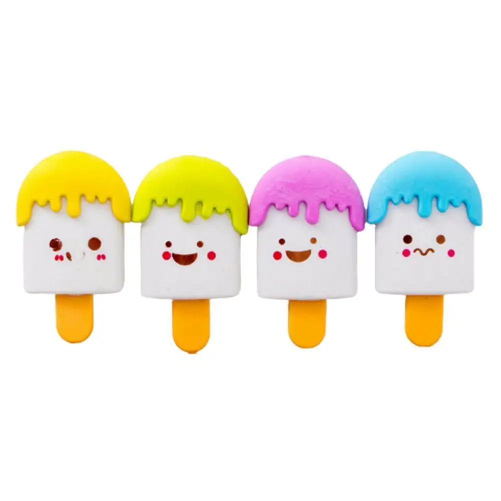 Dropshipping 1pcs New Cartoon Face Ice Cream Kawaii Eraser Ice Cream Eraser Rubber For Kids School Supplies Color Random Aliexpress