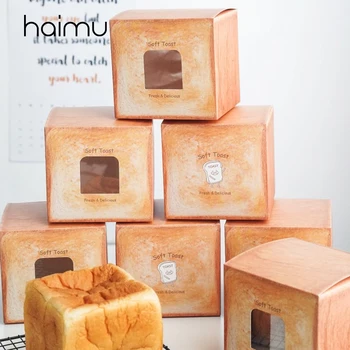 

5pcs Open-window Yellow Color Three Size Bread and Toast Box Wholesale Package Food Kraft Paper Box Baking Soil Boxes
