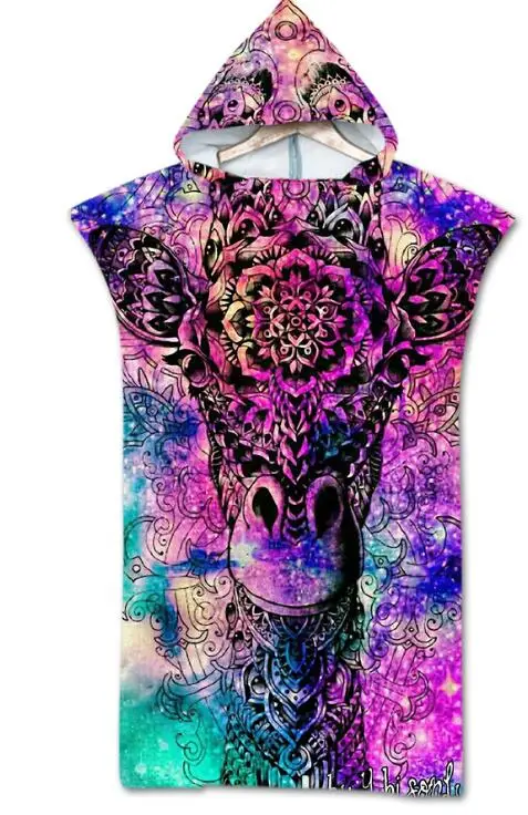 DOTBUY Poncho Serviette De Plage Adulte Mode Imprimé De Animaux Microfibre Surf Serviette De Bain à Capuche Homme Femme Peignoir Plage Natation Sport Serviette (75x110cm,A