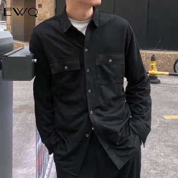 

EWQ / Men's Clothing 2020 spring And Winter New Men's Suede Long-sleeved Shirt Black Casual Work Clothing 9Y362