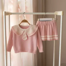Коллекция года, одежда для детей, свитер для девочек короткая юбка два бумажный костюм, свежий Детский фонд