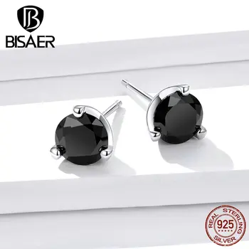 

Black Zircon BISAER Classic 925 Sterling Silver Black Zircon Stud Earrings for Women Men Fashion Hiphop Style Jewelry ECE735